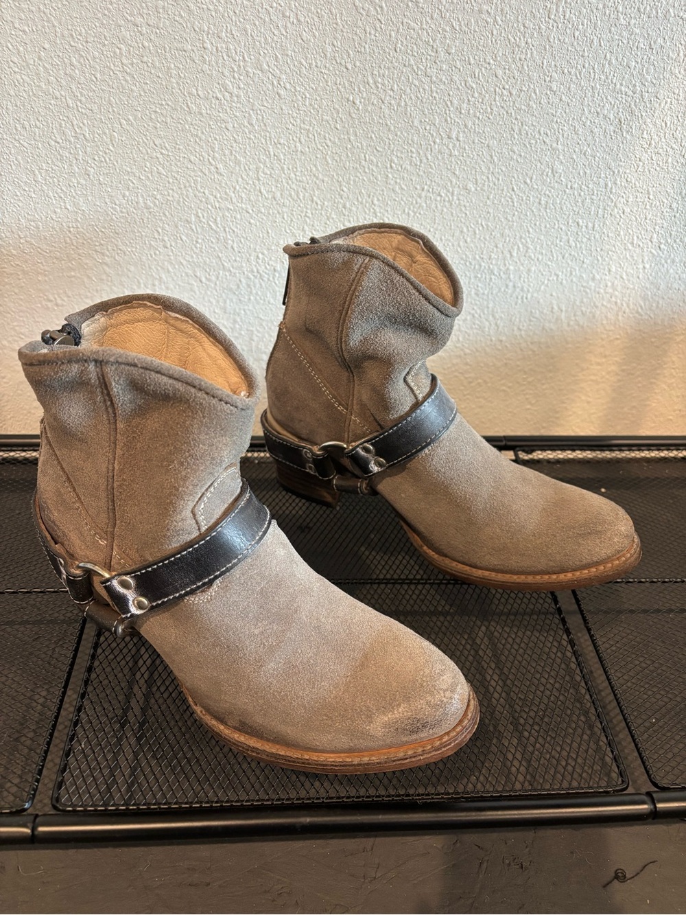Freebird Spirit Taupe Suede Ankle Booties with Strap
